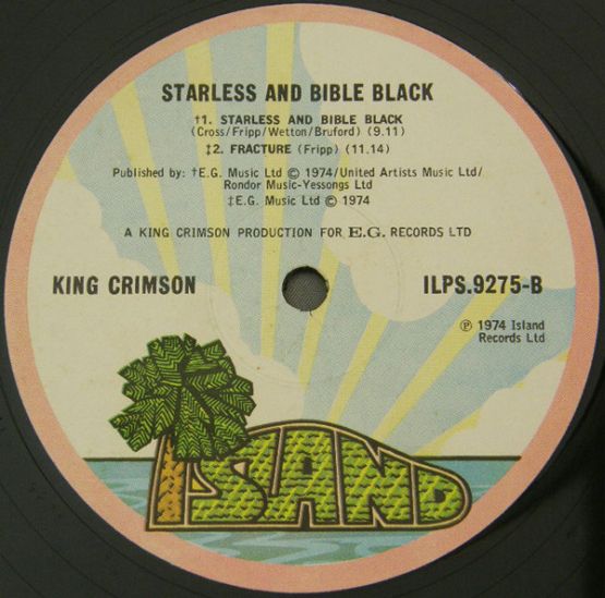 Оригинал винилового диска группы King Crimson - Starless and Bible Black, 1974